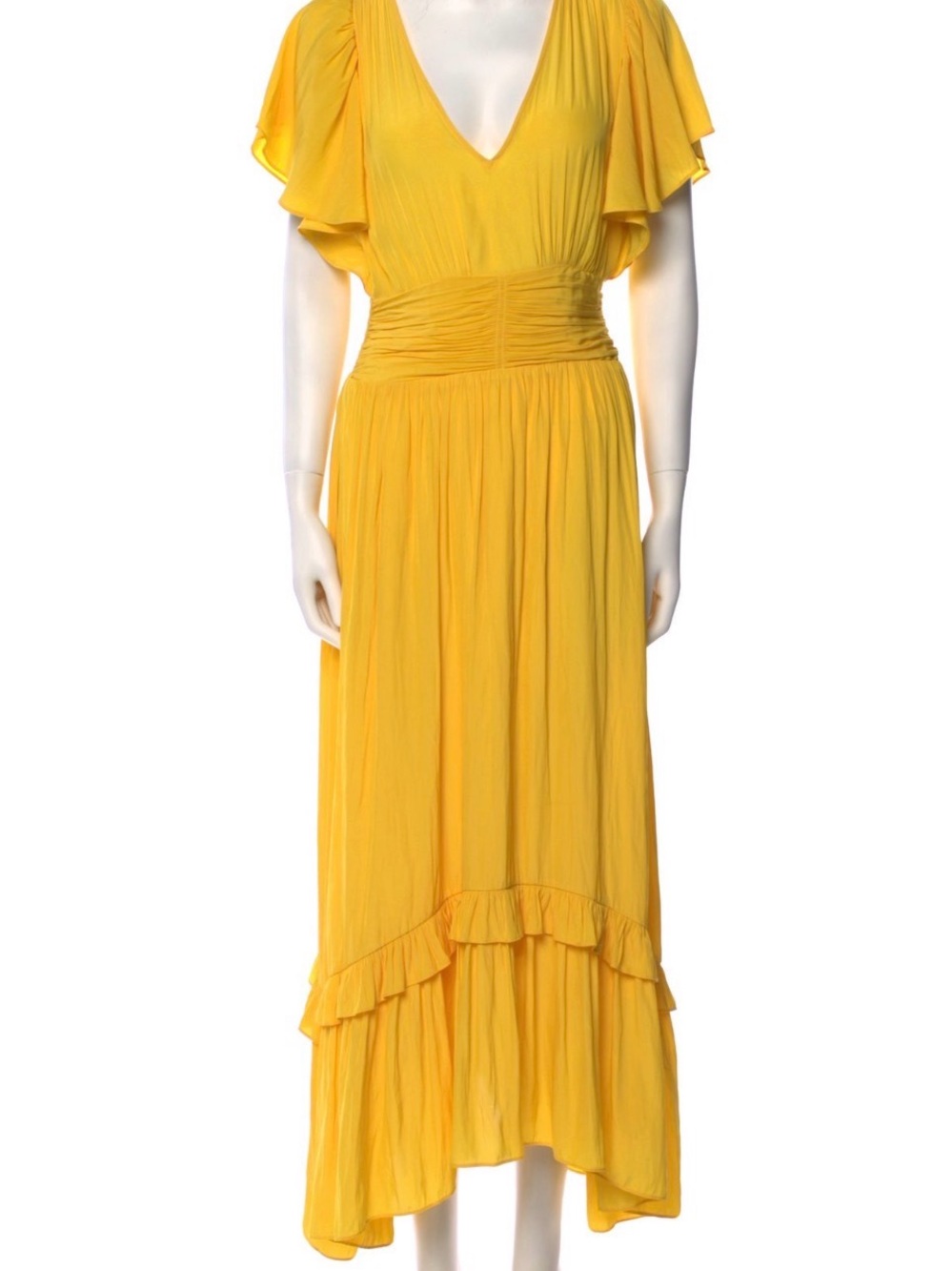 Ramy Brook NY Joanie Yellow Flutter Sleeve V-Neck High-Low Maxi Dress Small S